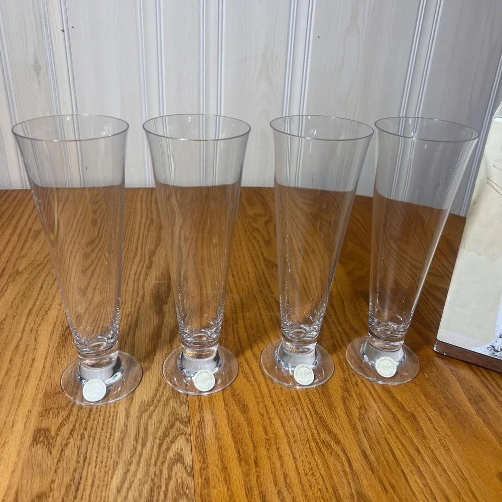 Lenox Tuscany Classics Crystal Pilsner Glasses Set 4 Austria 18.5oz NOS